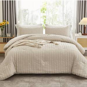 lot 130 image: Brand New AveLom Beige Seersucker California King Comforter Set (104x96 inches), 3 Pieces-100% Soft Washed Microfiber Lightweight Comforter with 2 Pillowcases, All Season Down Alternative Bedding Set B