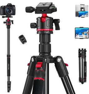 lot 136 image: Brand New 70 Tripod for Camera, Professional Aluminum Camera Tripod & Monopod with 360° Ball Head, Adjustable Lightweight Travel Tripod for Phone, DSLR, Tablet with Carry Bag $49.99 Retail B