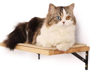 lot 124 image: New Fukumaru Cat Wall Shelves, 16 x 10 Inch Cat Walls Furniture with Sisal Mat, Solid Rubber Wood Floating Shelf with Upgraded Installation, Kitten Window Perch for Sleeping, Playing and Scratching $49.79 Retail B