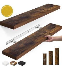 lot 102 image: Brand New Set of 2 Bayka Rustic Brown Wood Floating Shelves $49.99 Retail B