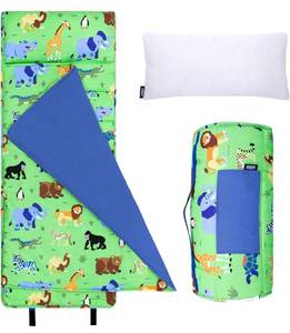 lot 90 image: Brand New Wildkin Original Nap Mat with Pillow for Toddlers (Wild Animals Print) $59.99 Retail B