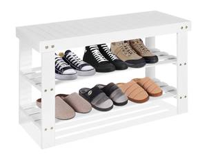 lot 151 image: Brand New COSTWAY Bamboo Shoe Rack Bench 3-Tier Free Standing Wood Shoe Storage Shelf Eco-Friendly (White) $45.99 Retail B