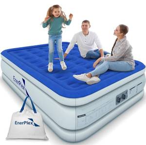 lot 152 image: Brand New EnerPlex King Air Mattress with Built-in Pump -Double Height Inflatable $139.99 retail B