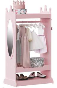 lot 164 image: New UTEX Kids Dress up Storage with Mirror, Open Hanging Armoire Closet, Costume Storage Dresser (Pink) $109.99 Retail B
