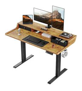 lot 66B image: New ErGear Electric Standing Desk with Drawers, 48 x 24 (Vintage Brown) $199.99 Retail Z