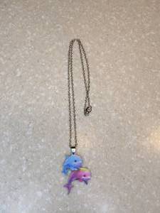 lot 401 image: New Acrylic Dolphin Pendant Necklace Silvery Blue Pink P