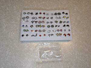 lot 413 image: 36 New Pairs Of Stud Pierced Earrings Flowers Hearts Dolphins Snowflakes Silvery P