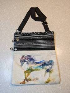 lot 423 image: New Watercolor Style Horse Print Cross Body Bag Adjustable Strap P
