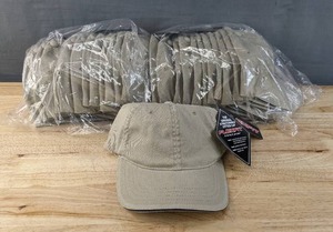 lot 128B image: 24 Brand New Yupoong Flex Fit Khaki Hats OSFM A