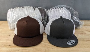 lot 121B image: 25 Brand New Yupoong Snap Back BrownWhite and CharWhite Hats OSFM A