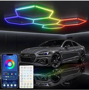 lot 655 image: New RGB Hexagon Ceiling Lights for Garage, Bar, Gym, Game Room or Basement $229 Retail B