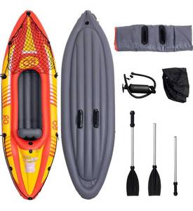 lot 14B image: New Gymax Kayak, Inflatable Kayak Set 3 Separate Air Chambers Boat Canoe with Hand Pump and Aluminum Alloy Oar Q