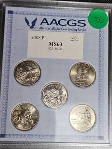 lot 36 image: 2008 P, MS63, State Quarter Set