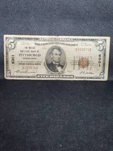 lot 95 image: 1929 $5 Pittsburgh, PA