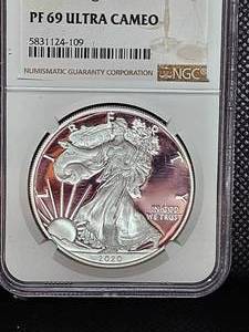 lot 117 image: 2020 W Silver Eagle Proof, PR69 Ultra Cameo