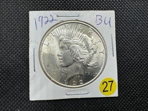 lot 27 image: 1922 Peace Silver Dollar BU