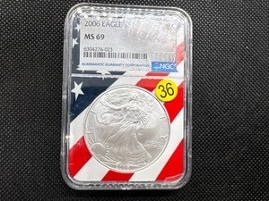 lot 36 image: 2006 1 Oz. Silver American Eagle NGC MS69