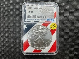 lot 39 image: 2015 1 Oz. Silver American Eagle NGC MS69