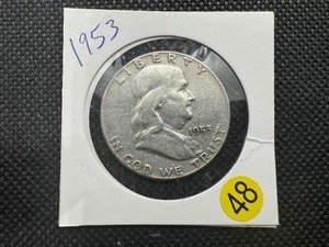 lot 48 image: 1953 Silver Franklin Half Dollar