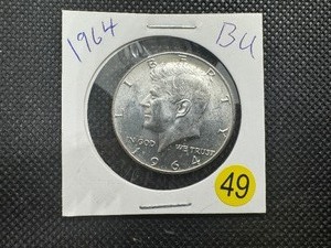 lot 49 image: 1964 90% Silver BU Kennedy Half Dollar --  Great Mint Luster