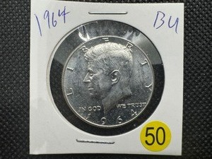 lot 50 image: 1964 90% Silver BU Kennedy Half Dollar --  Great Mint Luster