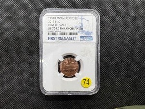 lot 74 image: 2017-S Lincoln Cent 225th Anniv. Special Proof Enhanced Finish NGC SP70 PCGS - Price Guide is $40