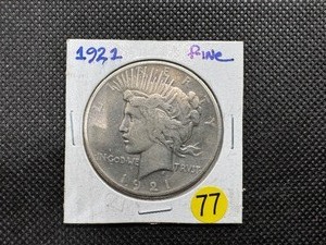 lot 77 image: Key Date 1921 Silver Peace Dollar Marked Fine when Purchased - PCGS Price Guide for a Fine 10 is $185