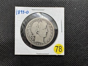 lot 78 image: Better Date1893-O Silver Barber Half Dollar - PCGS Price Guide for a Good 4 is $70