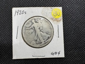 lot 80 image: Better Date1920-S Silver Walking Liberty Half Dollar - PCGS Price Guide for a Good 4 is $40