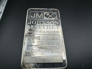 Johnson Matthey 10 Oz. .999 Silver Bar Serial No. AO51575