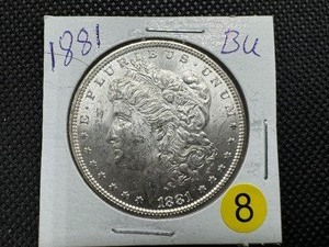 lot 8 image: 1881 Morgan Siver Dollar BU