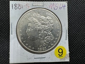 lot 9 image: 1881-S Morgan Silver Dollar MS64