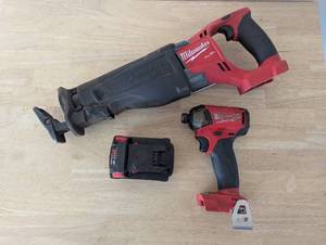 lot 8 image: Milwaukee M18 Combo Set - Sawzall, Impact Drill, XC 18V Battery