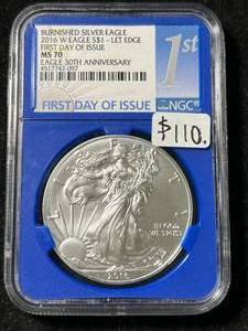 2016-W BURNISHED AMERICAN SILVER EAGLE NGC MS70