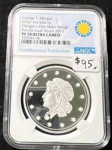 1 TROY OZ .999 FINE SILVER GEORGE T. MORGAN ROUND NGC PF70 ULTRA CAMEO