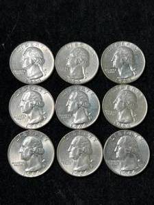 9 US BU SILVER WASHINGTON QUARTERS