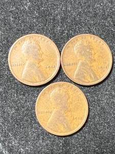 3 US WHEAT CENTS 1913 1914 1915-D