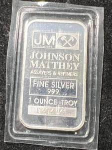 1 TROY OZ .999 FINE SILVER JOHNSON MATTHEY BAR