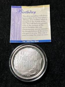 1 TROY OZ .999 FINE SILVER HAPPY BIRTHDAY ROUND IN AIRTITE