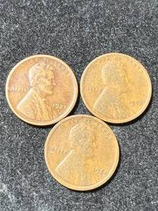 3 US WHEAT CENTS 1921P-S 1923