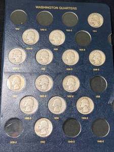 PAGE OF 14 US SILVER WASHINGTON QUARTERS