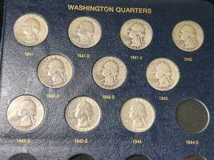 PAGE OF 10 US SILVER WASHINGTON QUARTERS