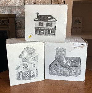 lot 53A image: Department 56 Dickens Village Series Knottingham Church, Pouterer and Scrooge & Marley Counting House