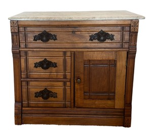 lot 12 image: Antique Walnut Marble Top Commode