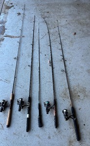 lot 100 image: Fishing Poles and Reels by Shakespeare, Shimano, Zebco, Silstar and More