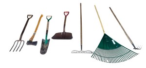 lot 95 image: Rakes, Shovels, Axe and More