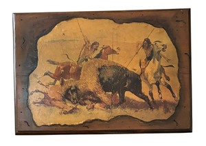 lot 131 image: The Buffalo Hunt Vintage Plaque by Frederick Remington