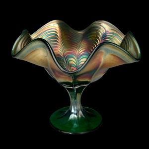 lot 142 image: Fenton Carnival Glass Peacock Tail Compote Dish