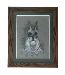 lot 187 image: Artwork Framed Schnauzer Olive Matte and Brown Frame