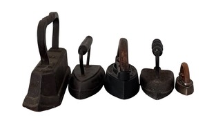 lot 182 image: Five Antique Metal Irons